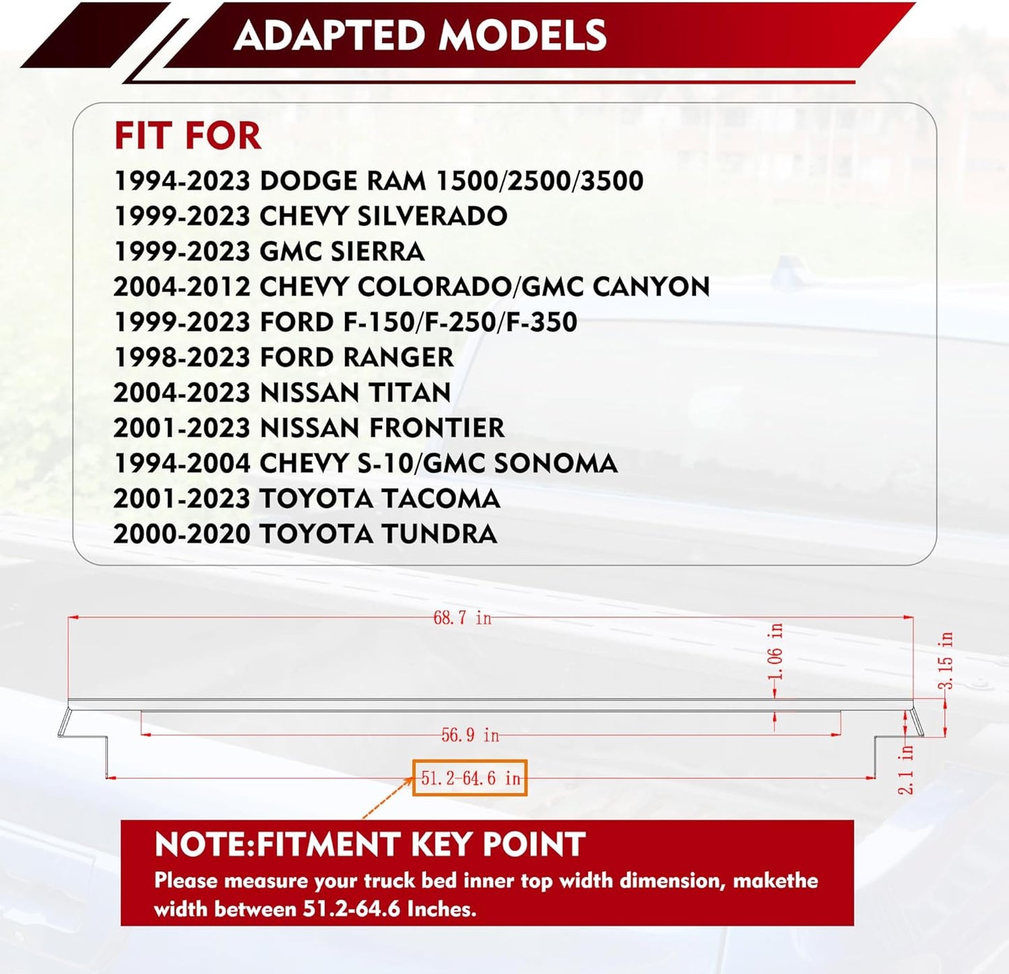 Adjustable Steel Multifunctional rack cross board x2, universal fit for trucks. Capacity up to 600 lb